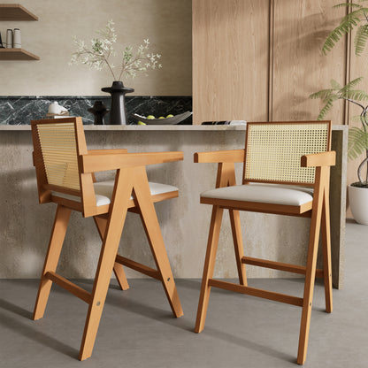 Cream Bar Stools - 27" Height Rubberwood Frame