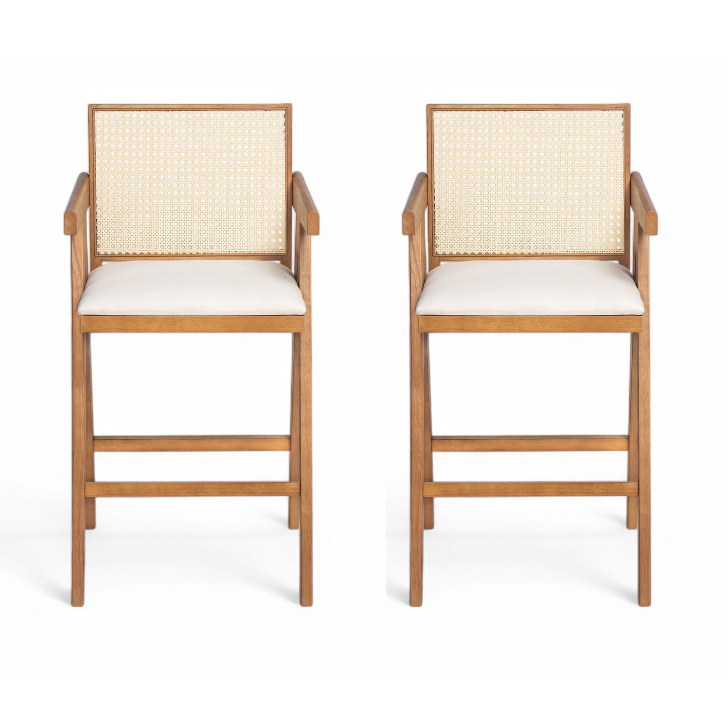 Cream Bar Stools - 27" Height Rubberwood Frame