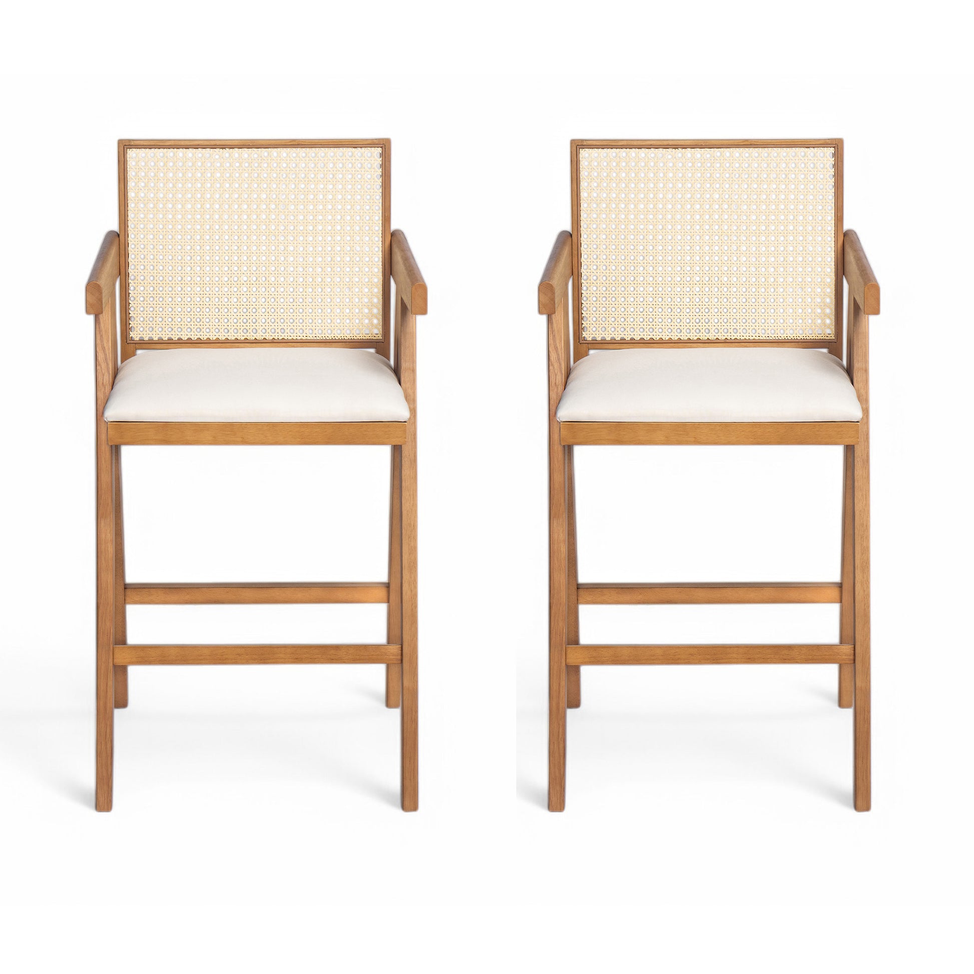 Cream Bar Stools - 27" Height Rubberwood Frame