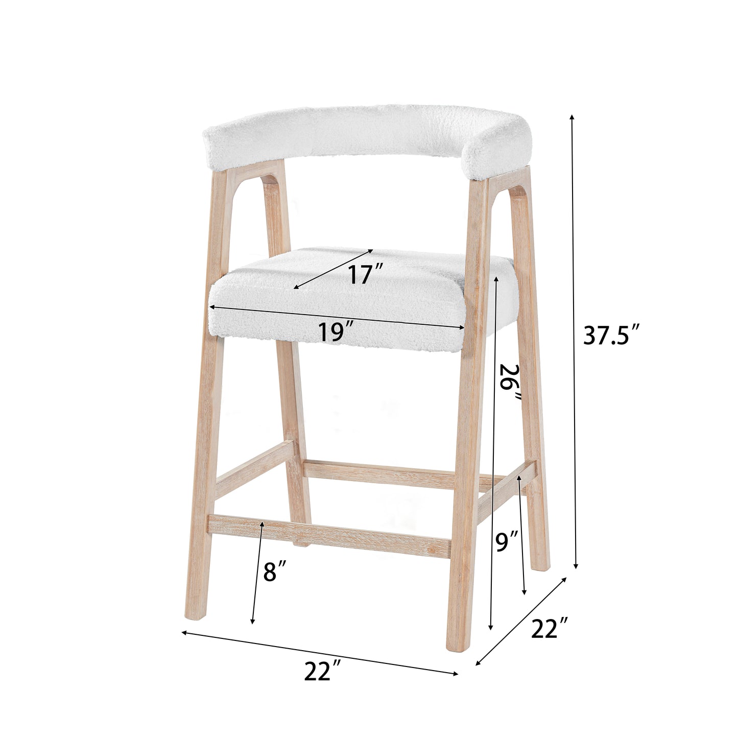 Natural Rubberwood Bar Stools for Kitchen Island and Dining Room Set of 2