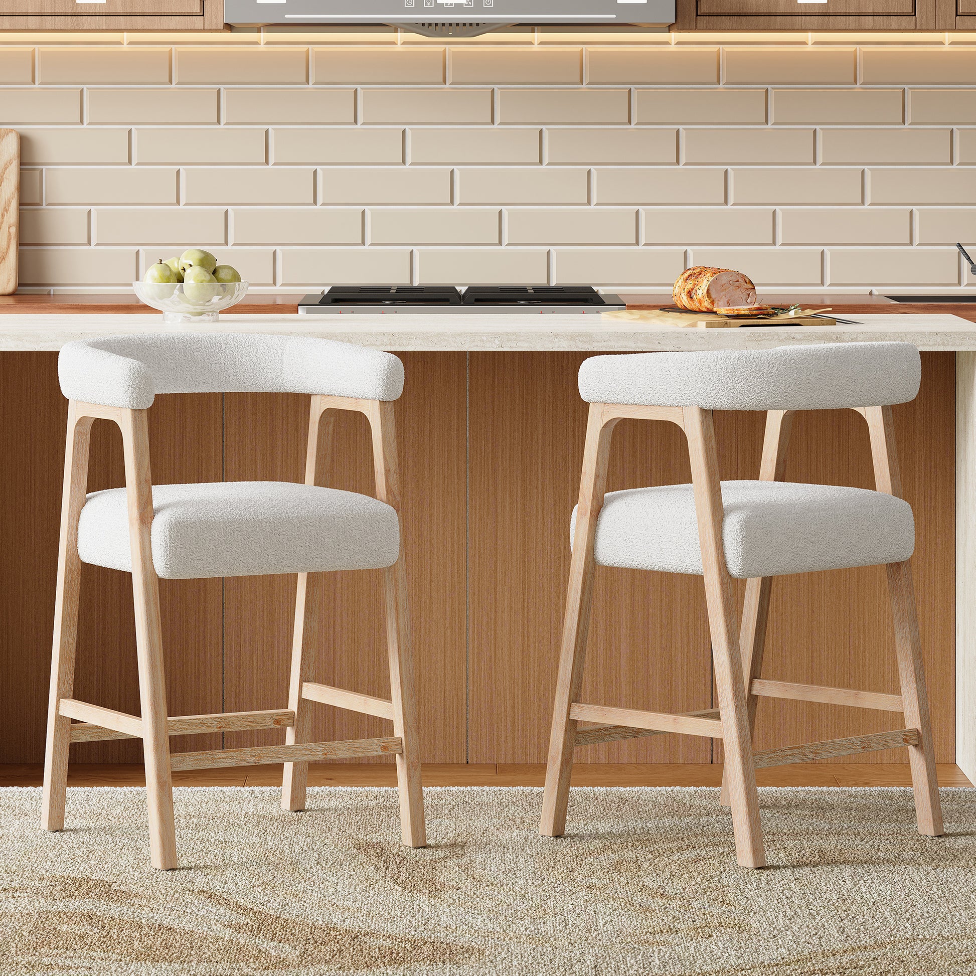 26'' Seat Height Bar Stools with Back,  Comfortable Counter Stools for Kitchen Island/Dining Room, Set of 2