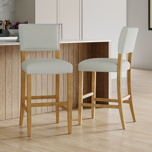 Beige Fabric Barstools with Rivets for Kitchen Island Dining Room