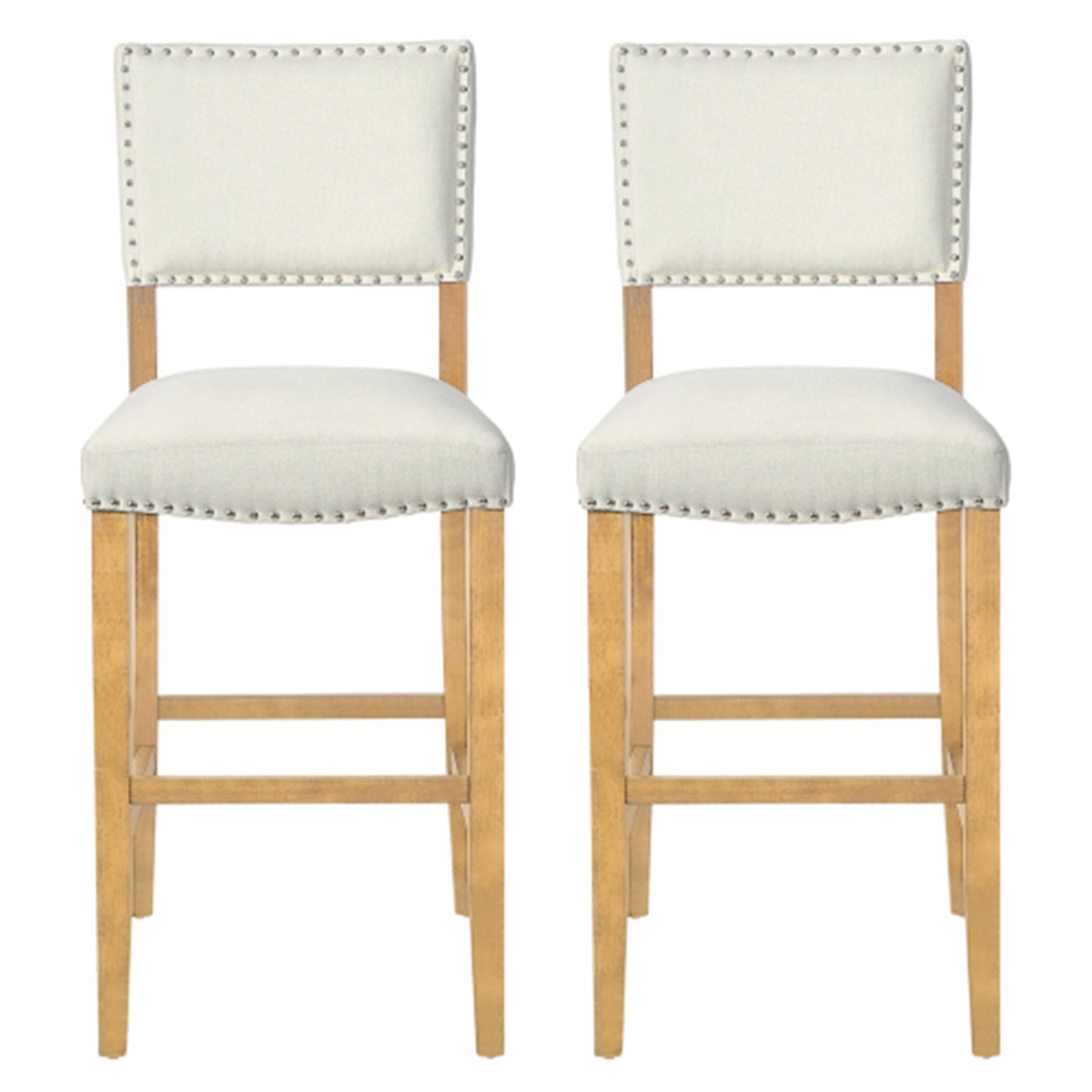 Beige Fabric Barstools with Rivets for Kitchen Island Dining Room