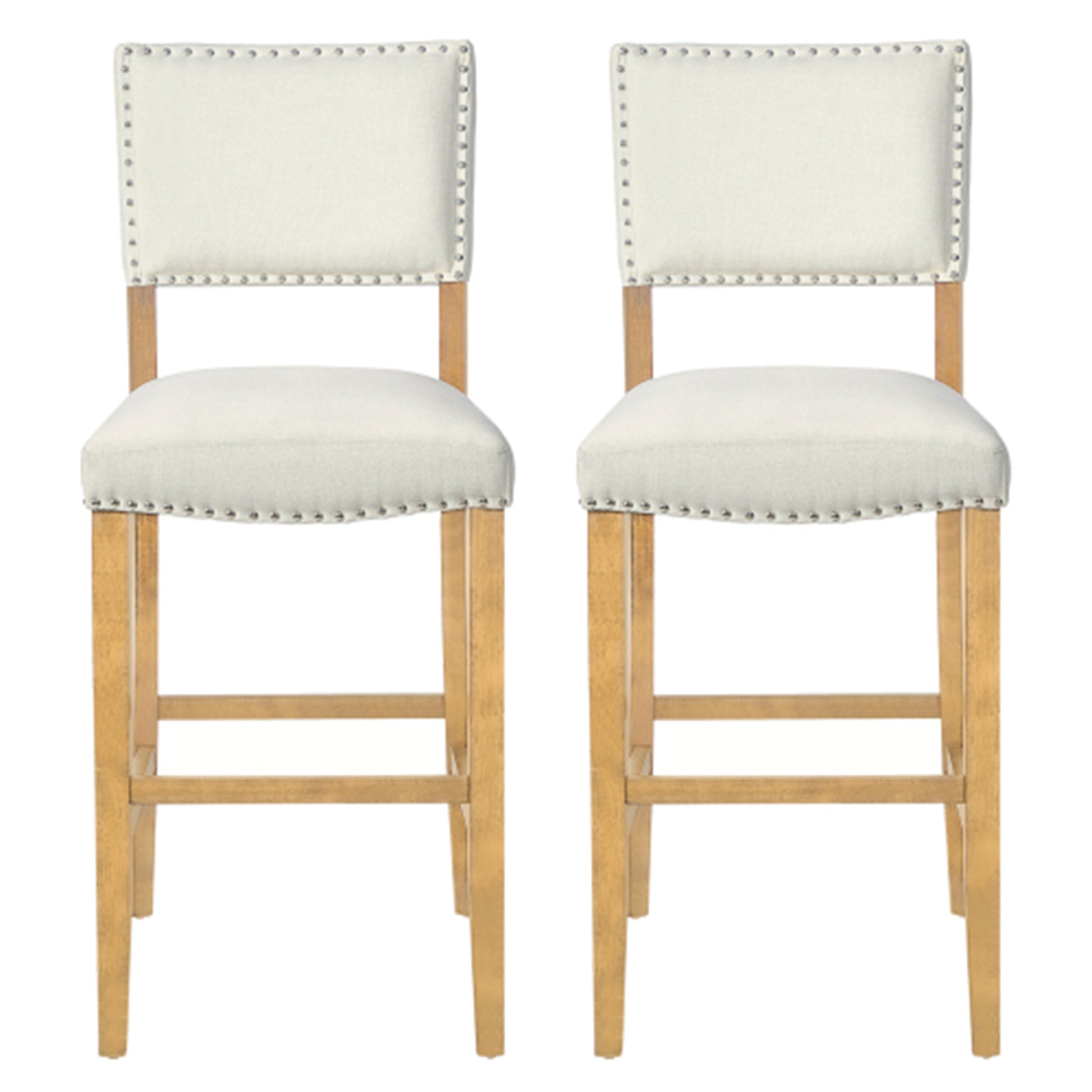 Beige Fabric Barstools with Rivets for Kitchen Island Dining Room