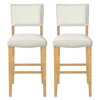 Beige Fabric Barstools with Rivets for Kitchen Island Dining Room