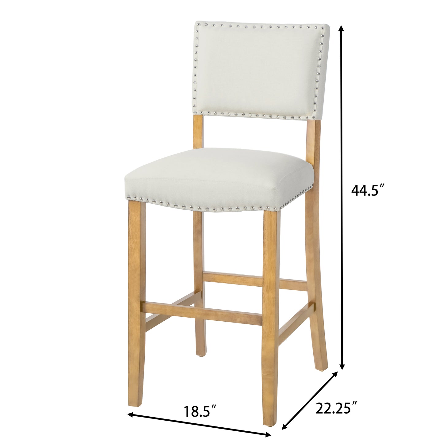 Beige Fabric Barstools with Rivets for Kitchen Island Dining Room