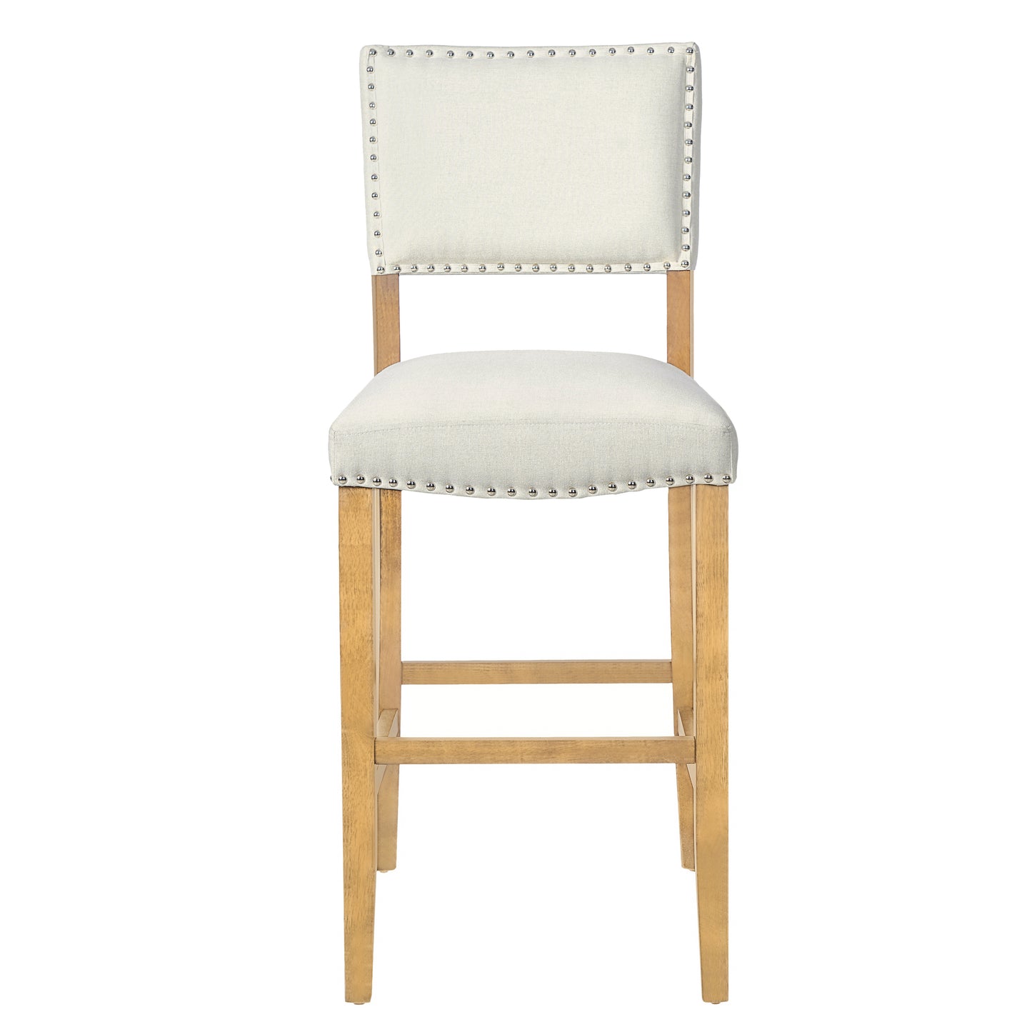 Beige Fabric Barstools with Rivets for Kitchen Island Dining Room