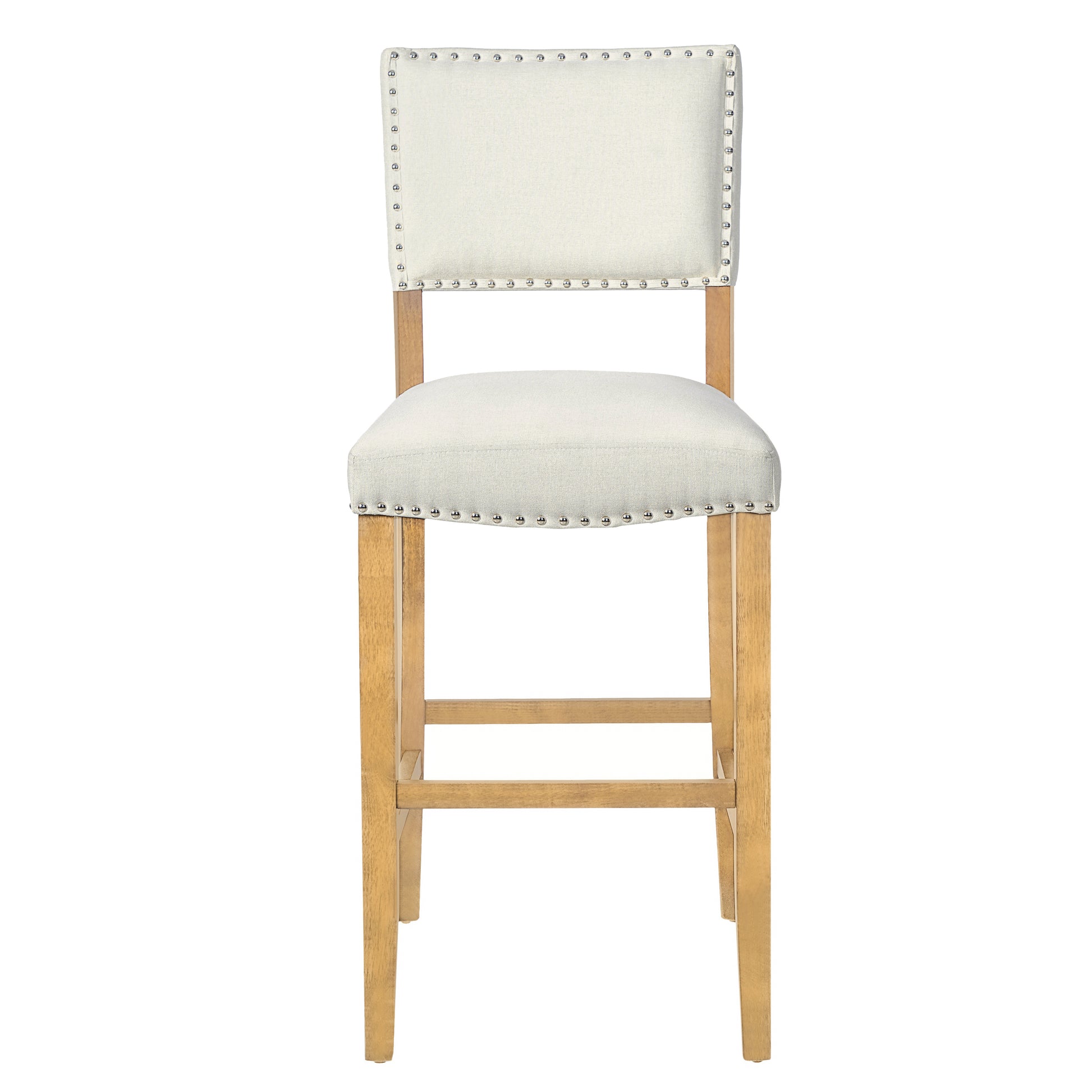 Beige Fabric Barstools with Rivets for Kitchen Island Dining Room