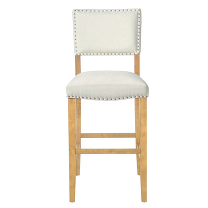 Beige Fabric Barstools with Rivets for Kitchen Island Dining Room