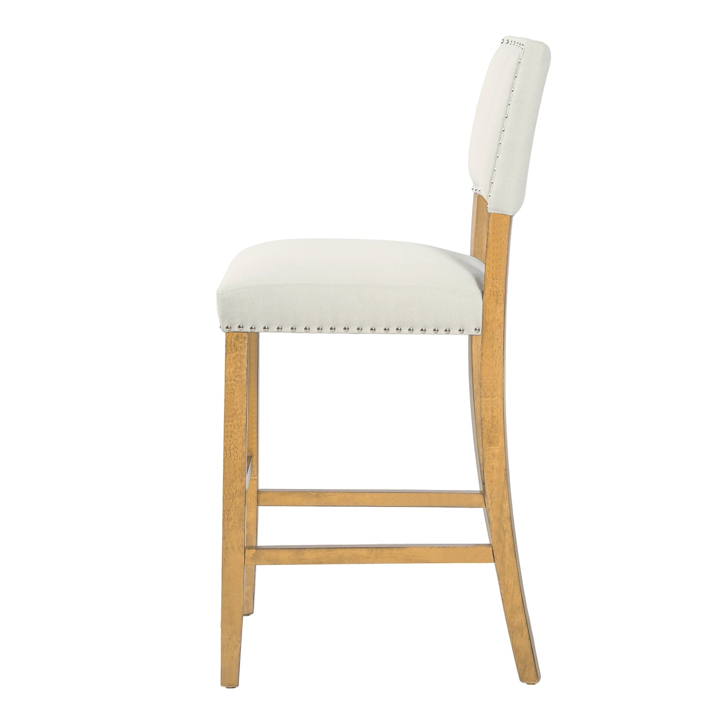 Beige Fabric Barstools with Rivets for Kitchen Island Dining Room