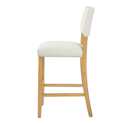 Beige Fabric Barstools with Rivets for Kitchen Island Dining Room