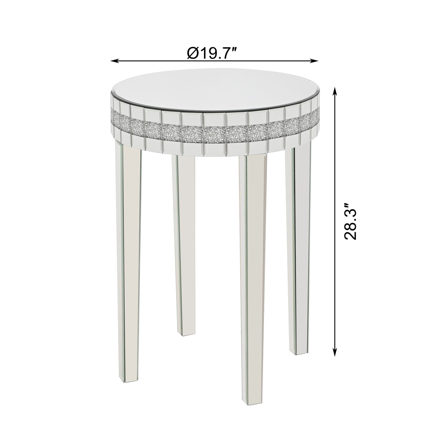 Round Mirror Accent Table - Silver Glass Top, 9.7" Diameter