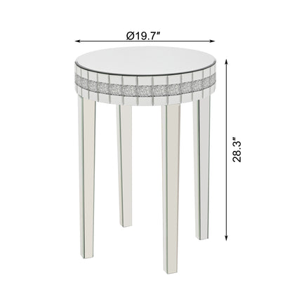 Round Mirror Accent Table - Silver Glass Top, 9.7" Diameter