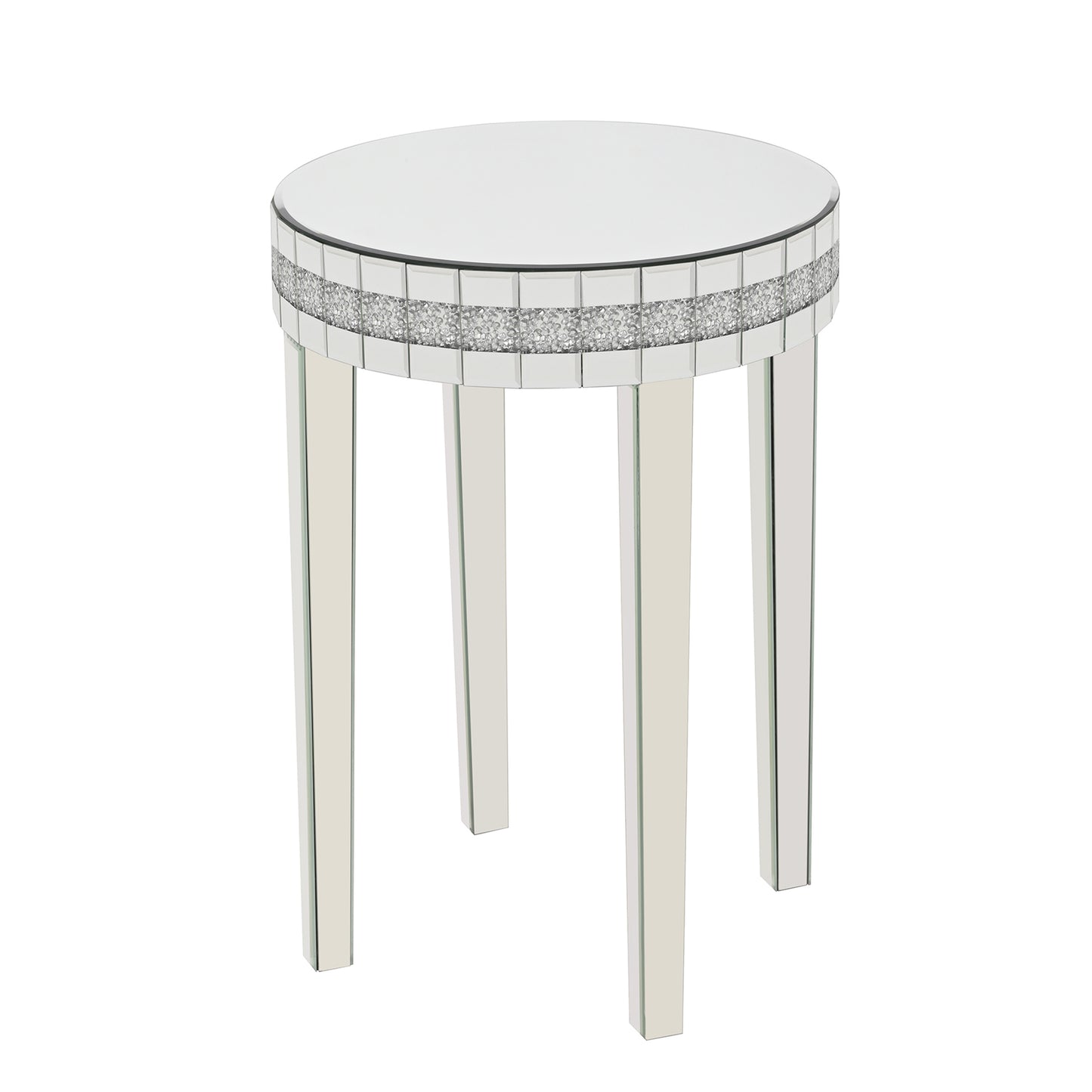 Round Mirror Accent Table - Silver Glass Top, 9.7" Diameter