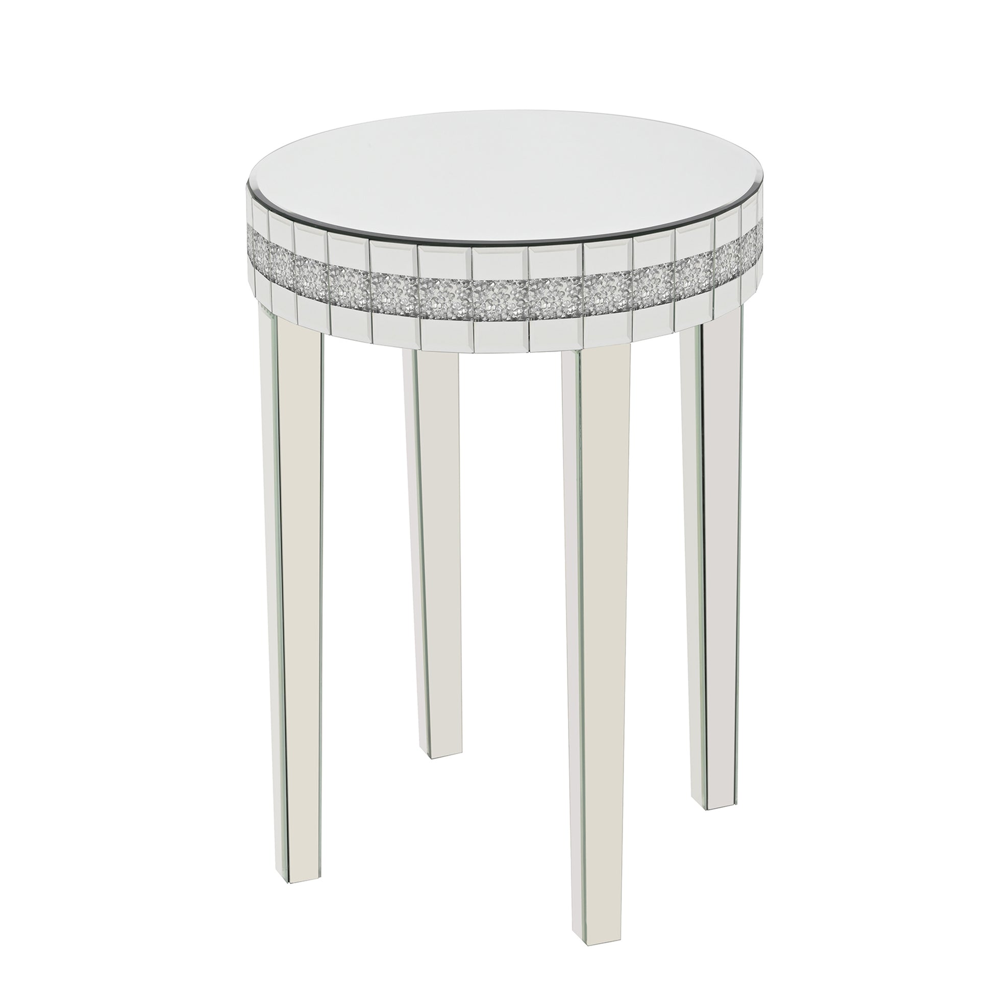 Round Mirror Accent Table - Silver Glass Top, 9.7" Diameter