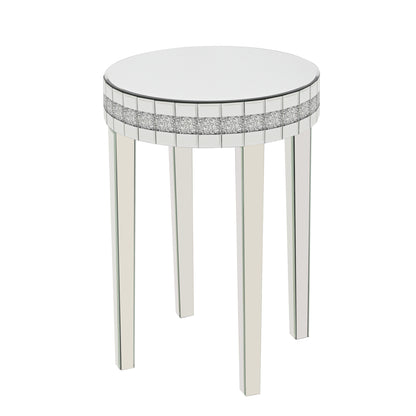 Round Mirror Accent Table - Silver Glass Top, 9.7" Diameter