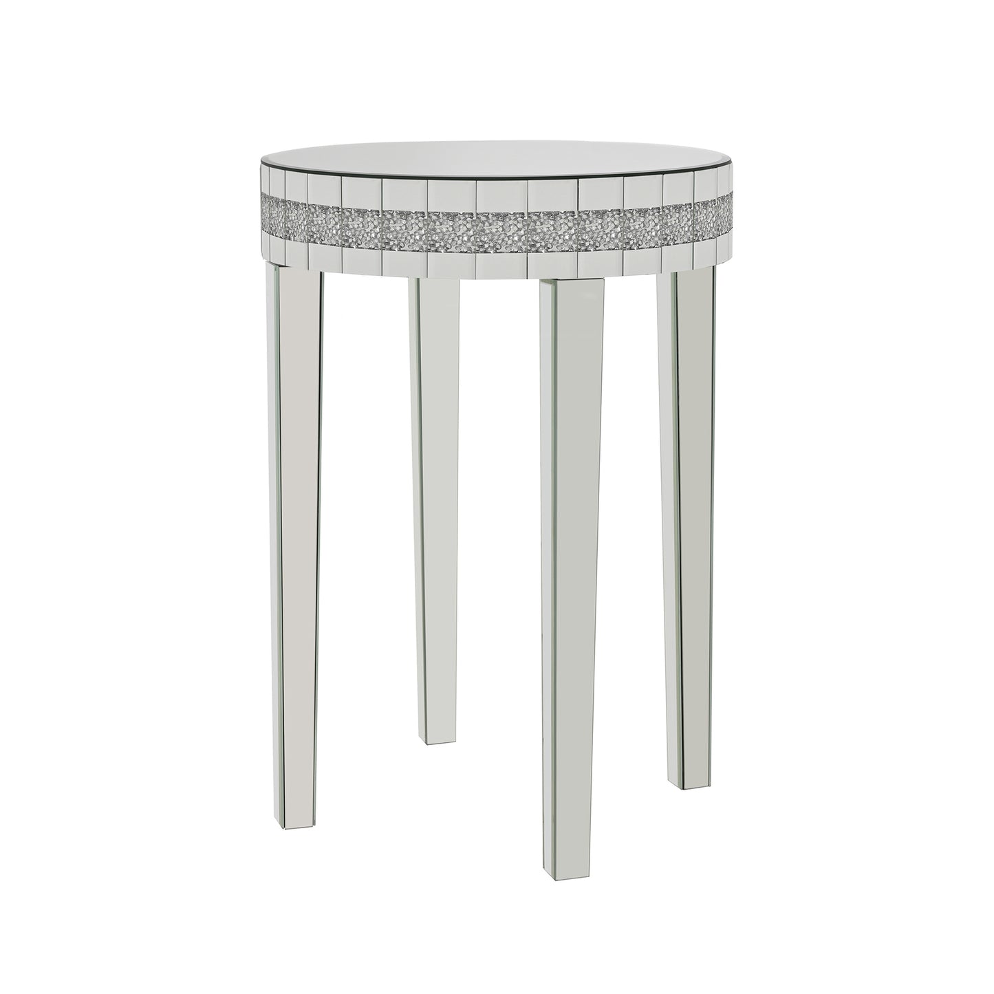 Round Mirror Accent Table - Silver Glass Top, 9.7" Diameter