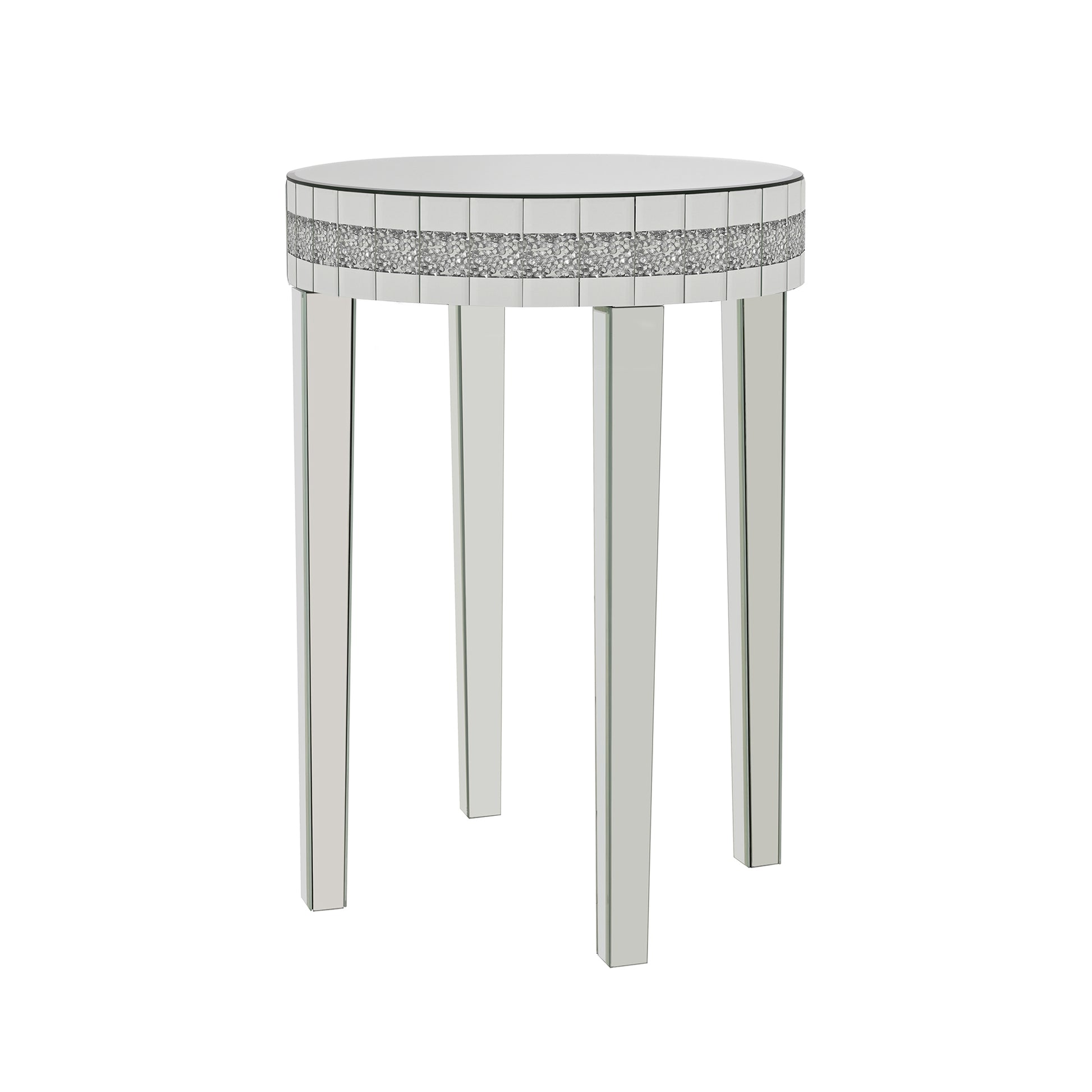 Round Mirror Accent Table - Silver Glass Top, 9.7" Diameter