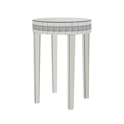 Round Mirror Accent Table - Silver Glass Top, 9.7" Diameter
