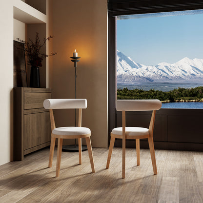 Beige Natural Upholstered Dining Chairs - Set of 2 for Dining Room