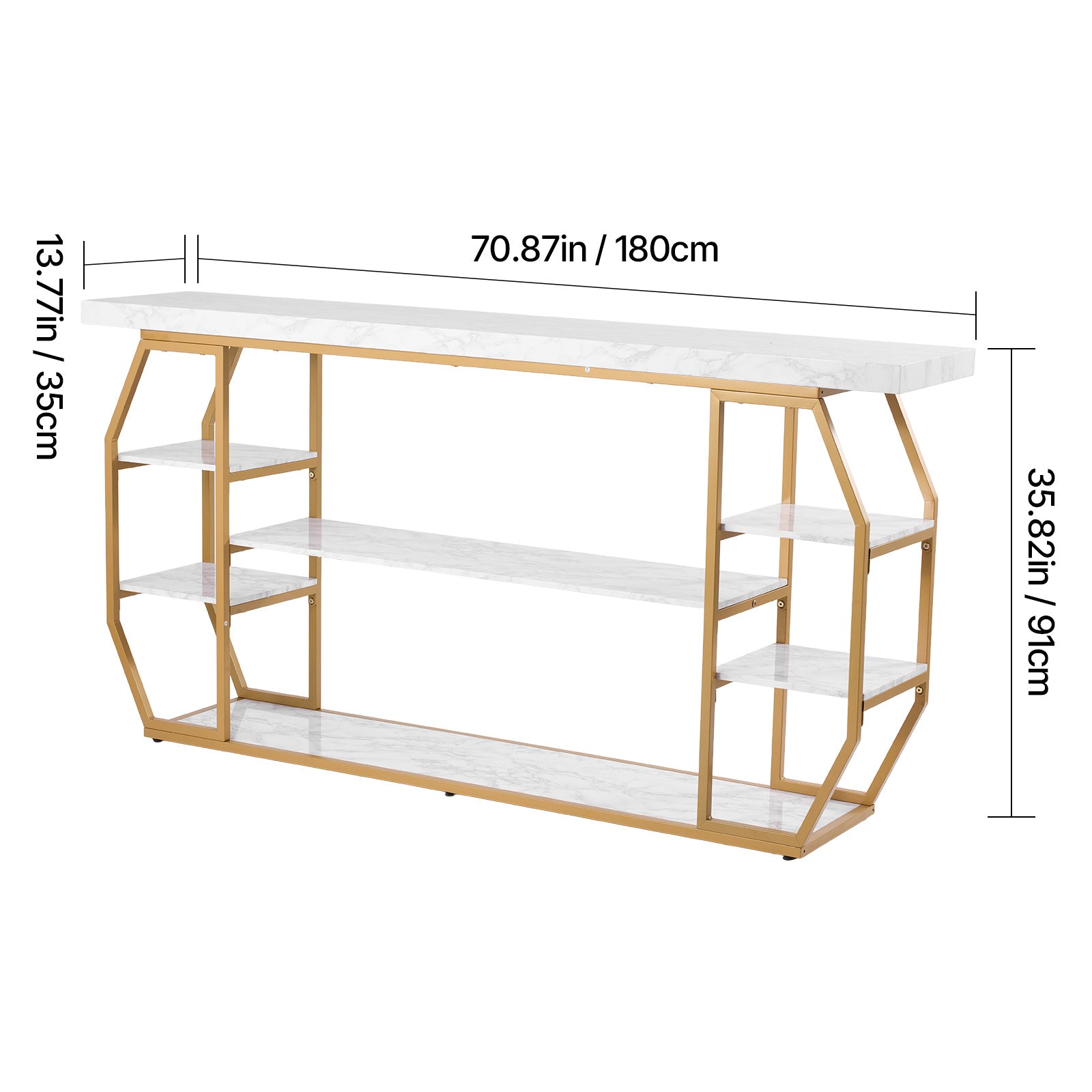 Gold Iron Console Table - 3 Tier Entryway Table
