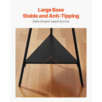 Freestanding Coat Rack - Black Metal, 6 Hooks & 2 Shelves for Living Room