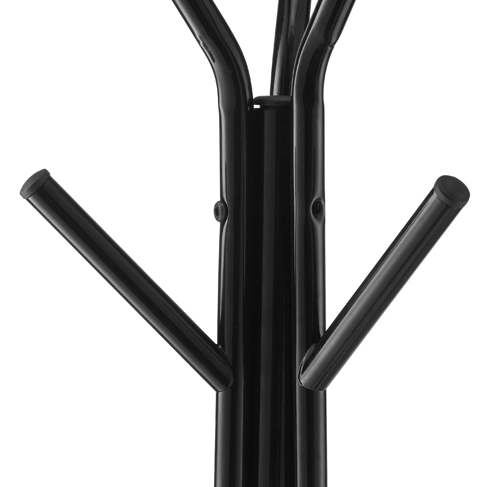 Freestanding Coat Rack - Black Metal, 6 Hooks & 2 Shelves for Living Room