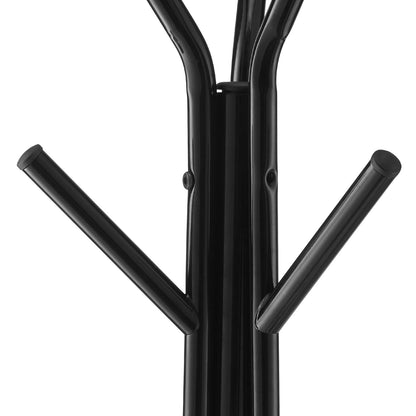 Freestanding Coat Rack - Black Metal, 6 Hooks & 2 Shelves for Living Room