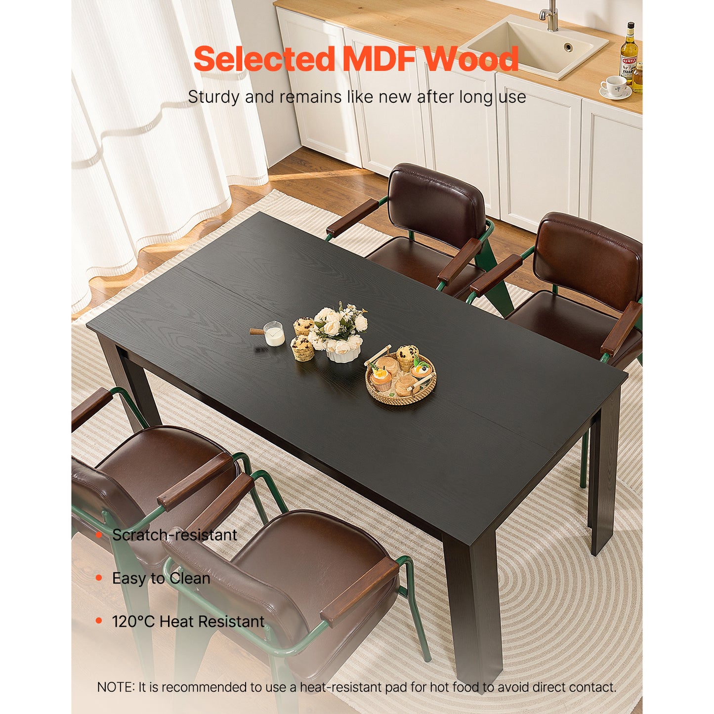 60" x 31.5" Black Fiberboard Dining Table - Seats 4-6