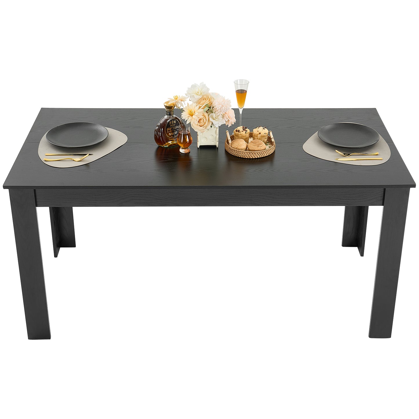 60" x 31.5" Black Fiberboard Dining Table - Seats 4-6