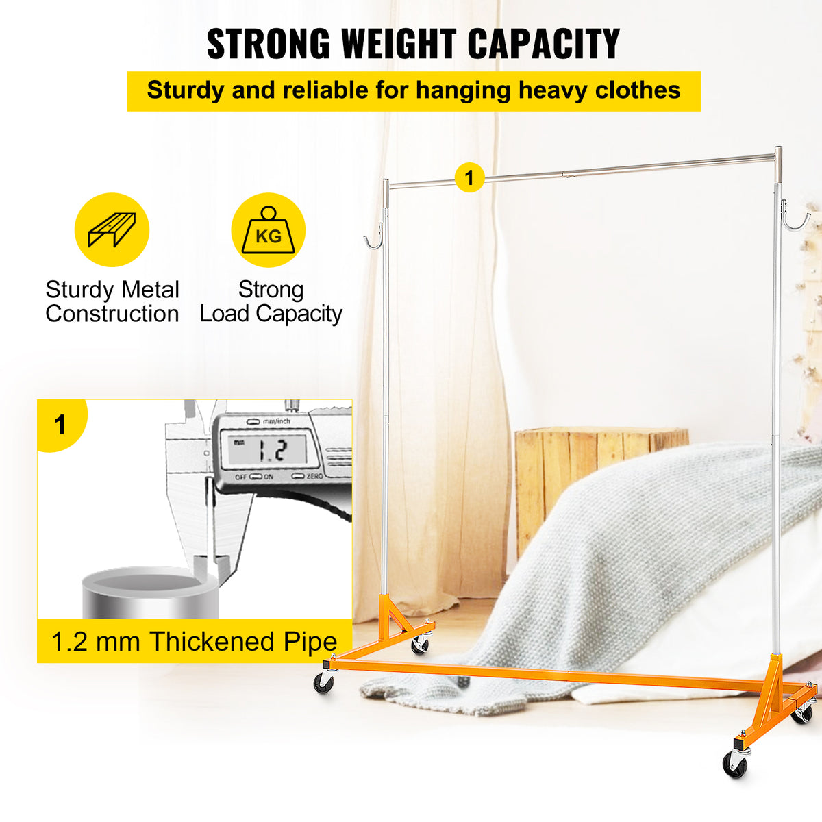 Industrial Z Rack - White & Light Orange Coat Racks with Lockable Casters