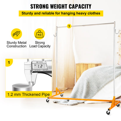 Industrial Z Rack - White & Light Orange Coat Racks with Lockable Casters