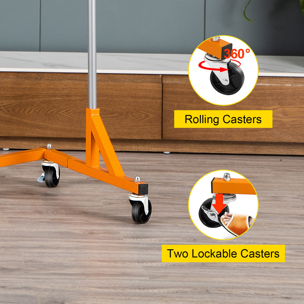 Industrial Z Rack - White & Light Orange Coat Racks with Lockable Casters