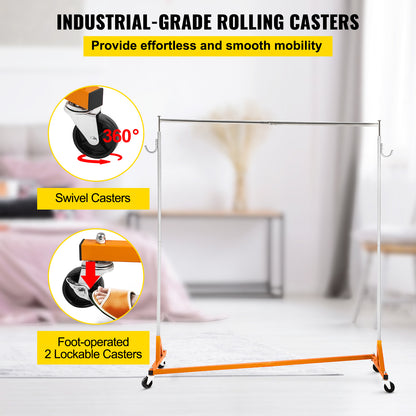 Industrial Z Rack - White & Light Orange Coat Racks with Lockable Casters