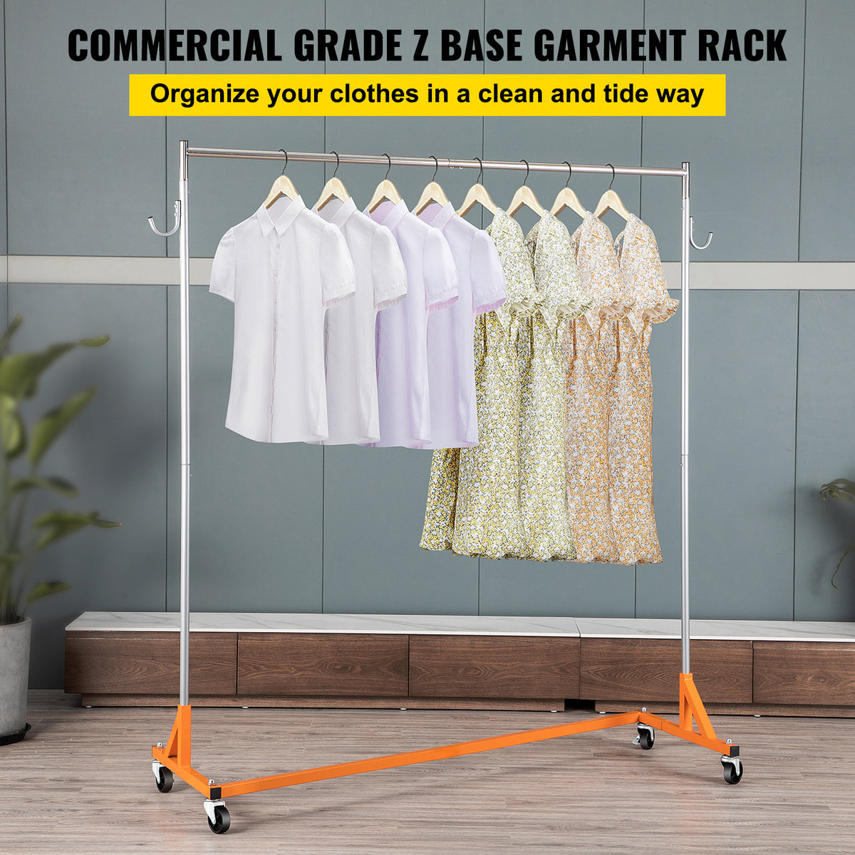 Industrial Z Rack - White & Light Orange Coat Racks with Lockable Casters
