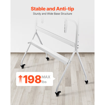 Rolling TV Stand - White Carbon Steel - 35-100 Inch Support for Living Room