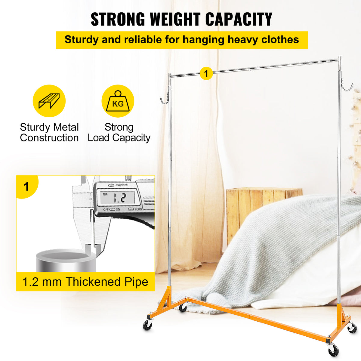 Orange Silver Iron Coat Rack - 3-Piece Garment Rack for Living Room