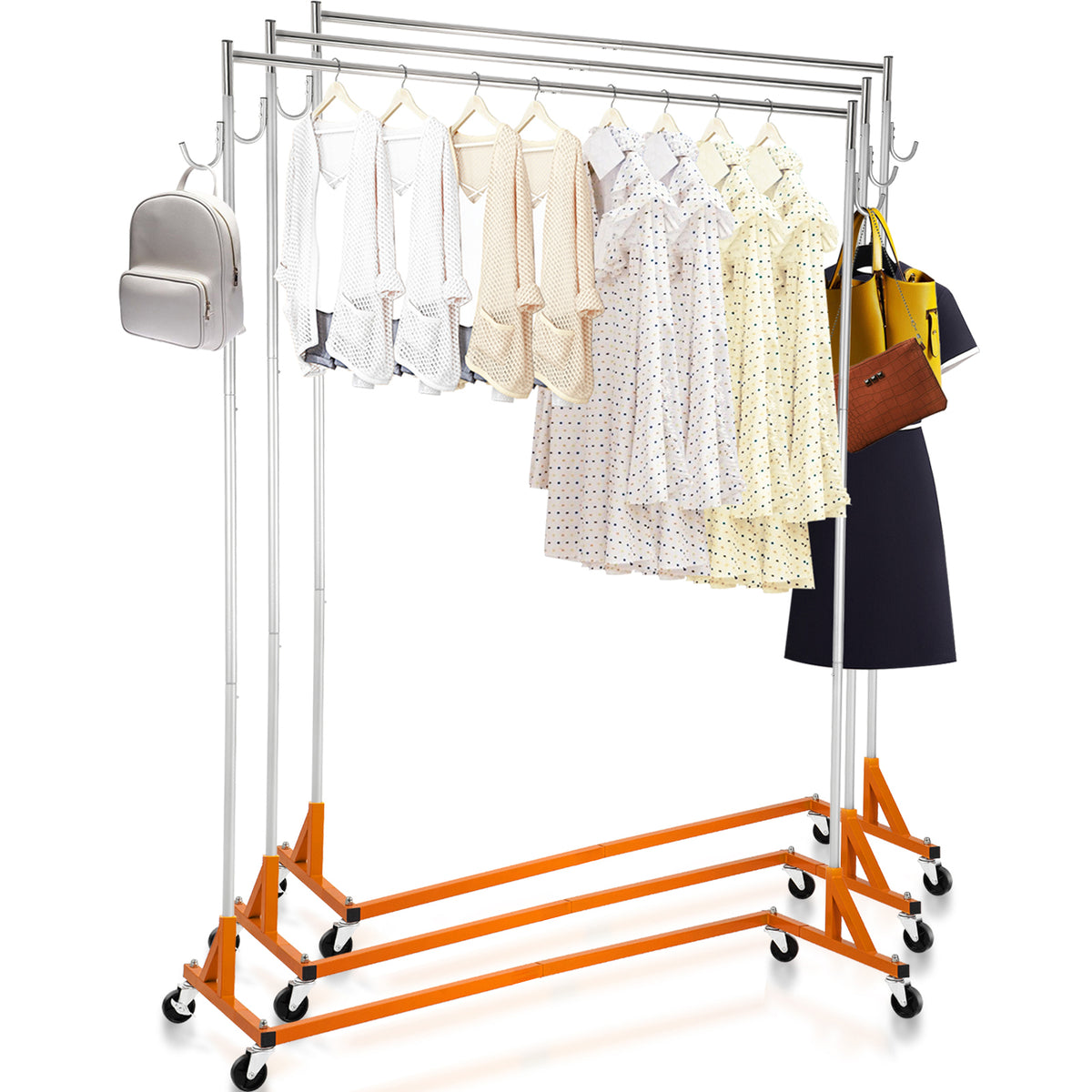 Orange Silver Iron Coat Rack - 3-Piece Garment Rack for Living Room
