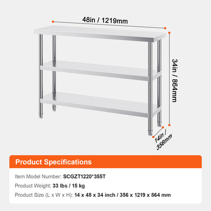 Stainless Steel Prep Table - 14x48 Work Table