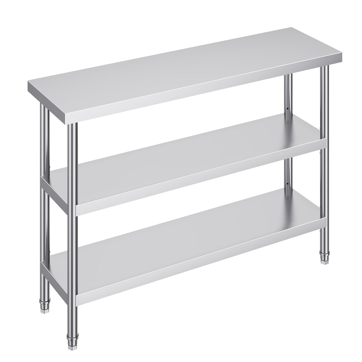 Stainless Steel Food Prep Table, 14 x 48 x 34 Inch Commercial Kitchen Worktable, with 2 Adjustable Undershelf, Heavy Duty Prep Table Metal Work Table for BBQ, Kitchen, Home, and Garage