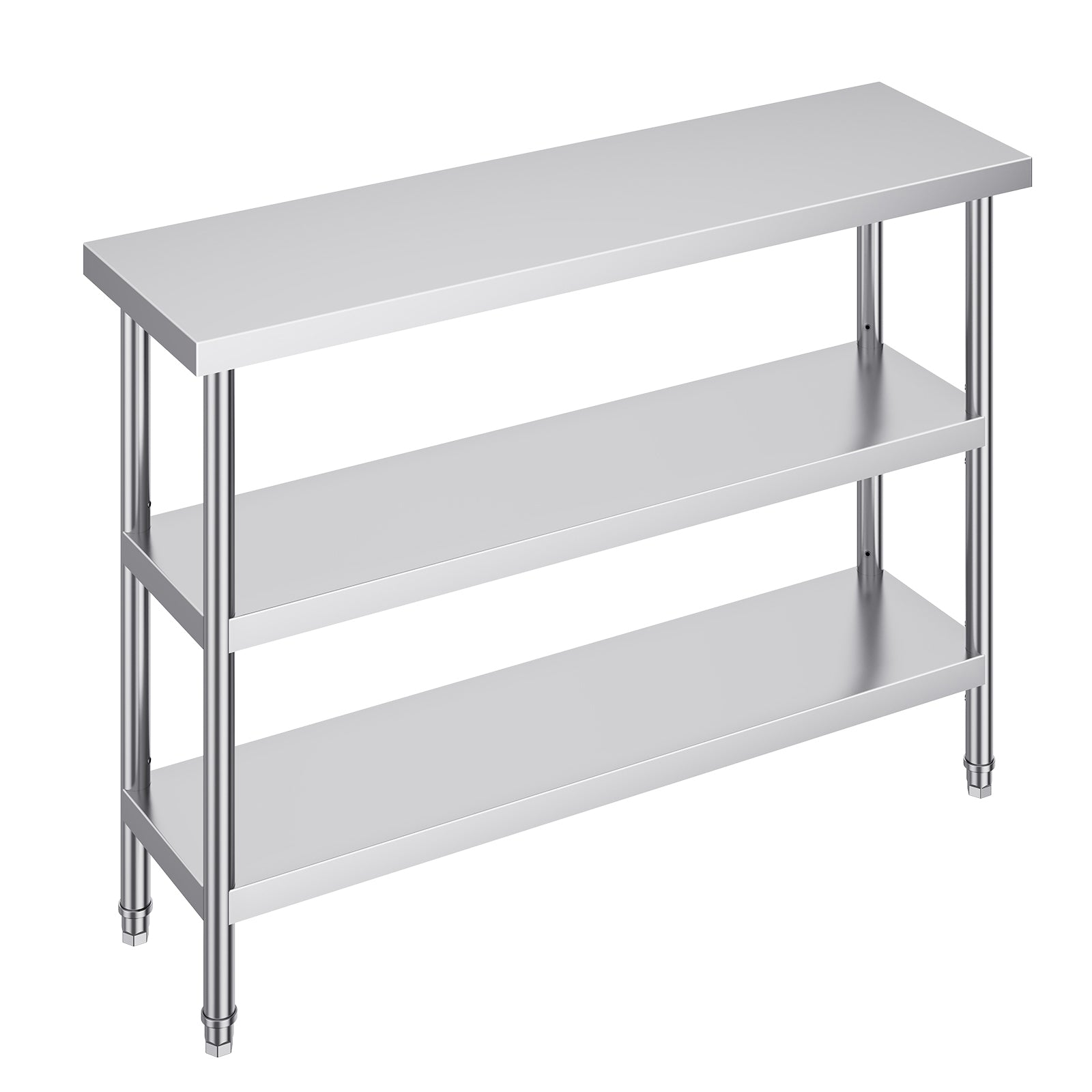 Stainless Steel Food Prep Table, 14 x 48 x 34 Inch Commercial Kitchen Worktable, with 2 Adjustable Undershelf, Heavy Duty Prep Table Metal Work Table for BBQ, Kitchen, Home, and Garage