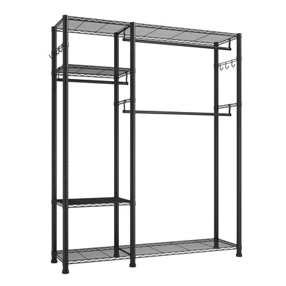 Clothing Garment Rack, Heavy Duty Clothes Rack, 6 Adjustable Tiers Clothes Racks with Steel Frame, 800 lbs Load Capacity Closet Wardrobe with 3 Hanging Rods for Bedroom, Clothing Store, Hallway