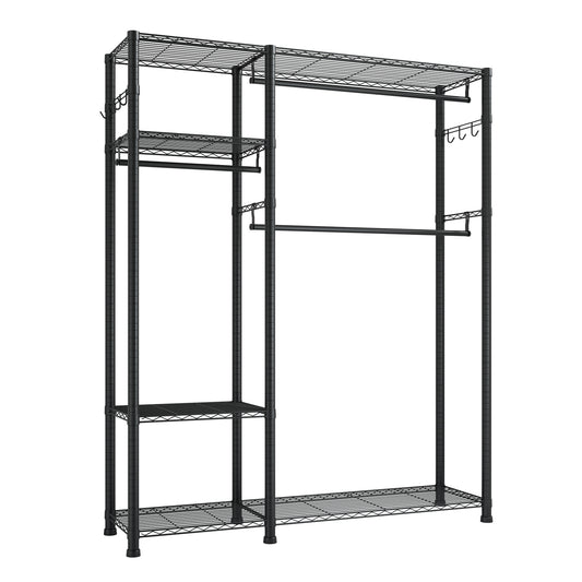 Clothing Garment Rack, Heavy Duty Clothes Rack, 6 Adjustable Tiers Clothes Racks with Steel Frame, 800 lbs Load Capacity Closet Wardrobe with 3 Hanging Rods for Bedroom, Clothing Store, Hallway