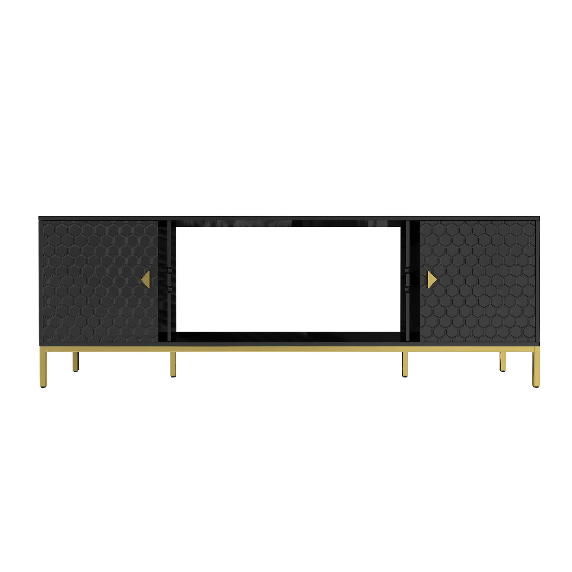 70 Inch TV Stand with Storage - Black MDF Iron Media Console for Living Room
