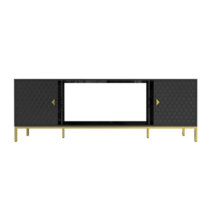 70 Inch TV Stand with Storage - Black MDF Iron Media Console for Living Room
