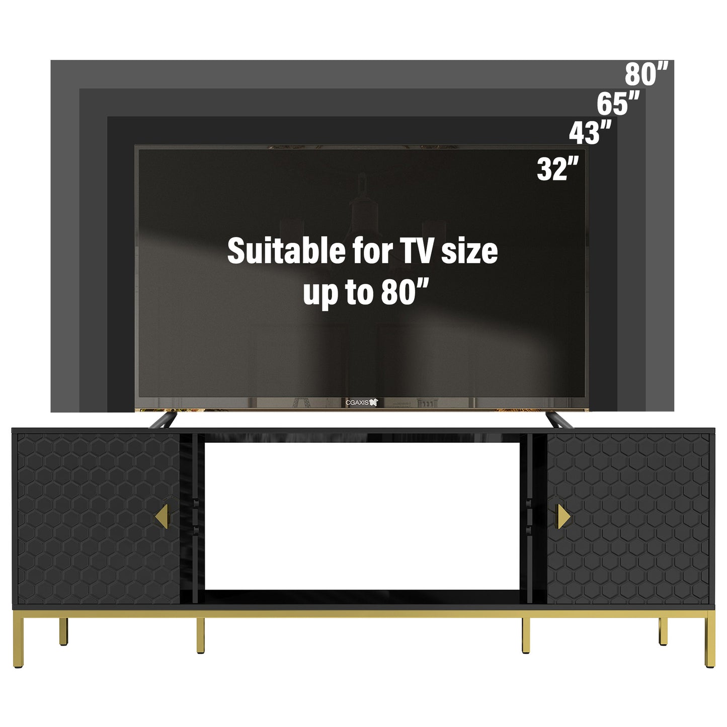 70 Inch TV Stand with Storage - Black MDF Iron Media Console for Living Room
