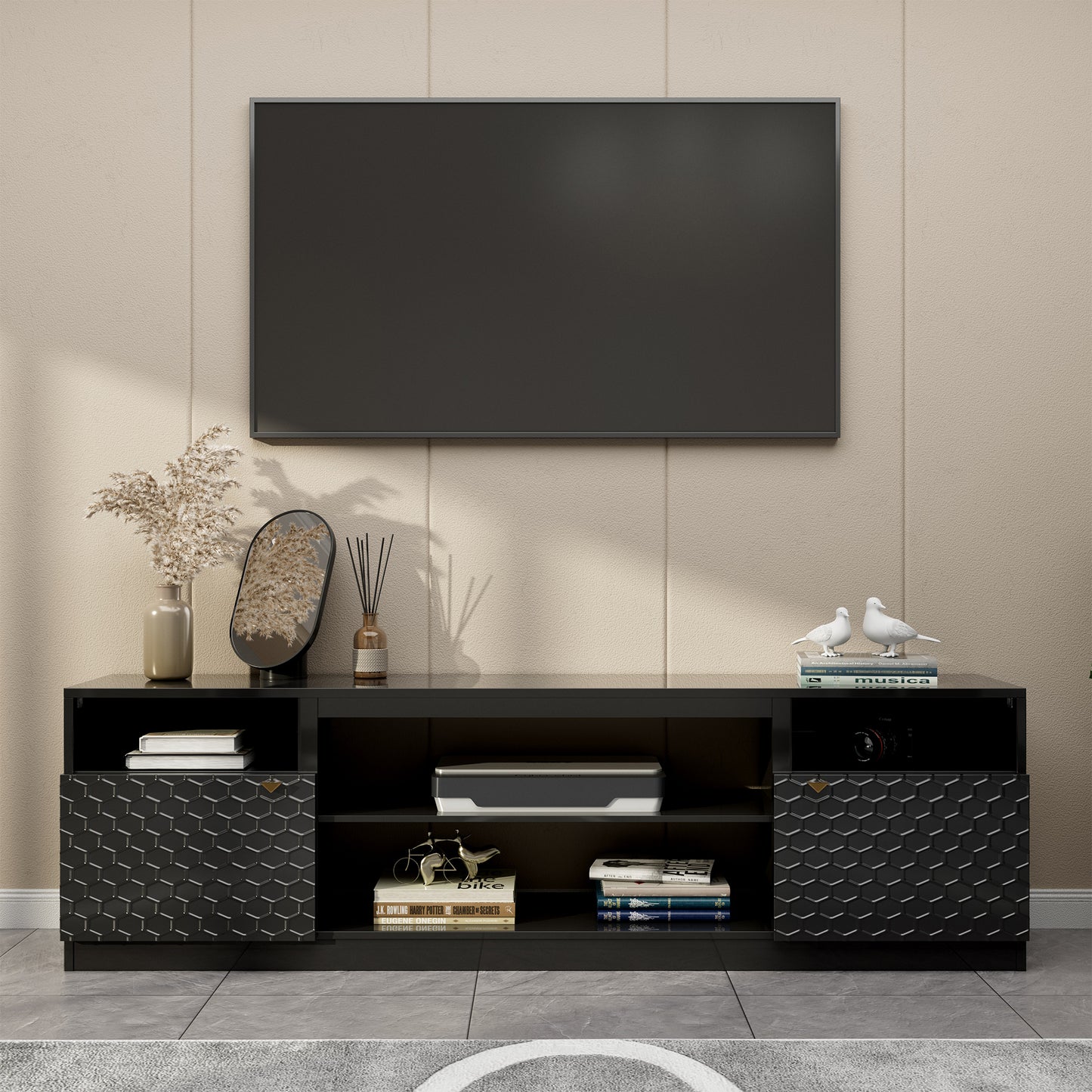Modern/Contemporary Black 15.47-in W TV stand ( Accommodates TVs more than 70-in )