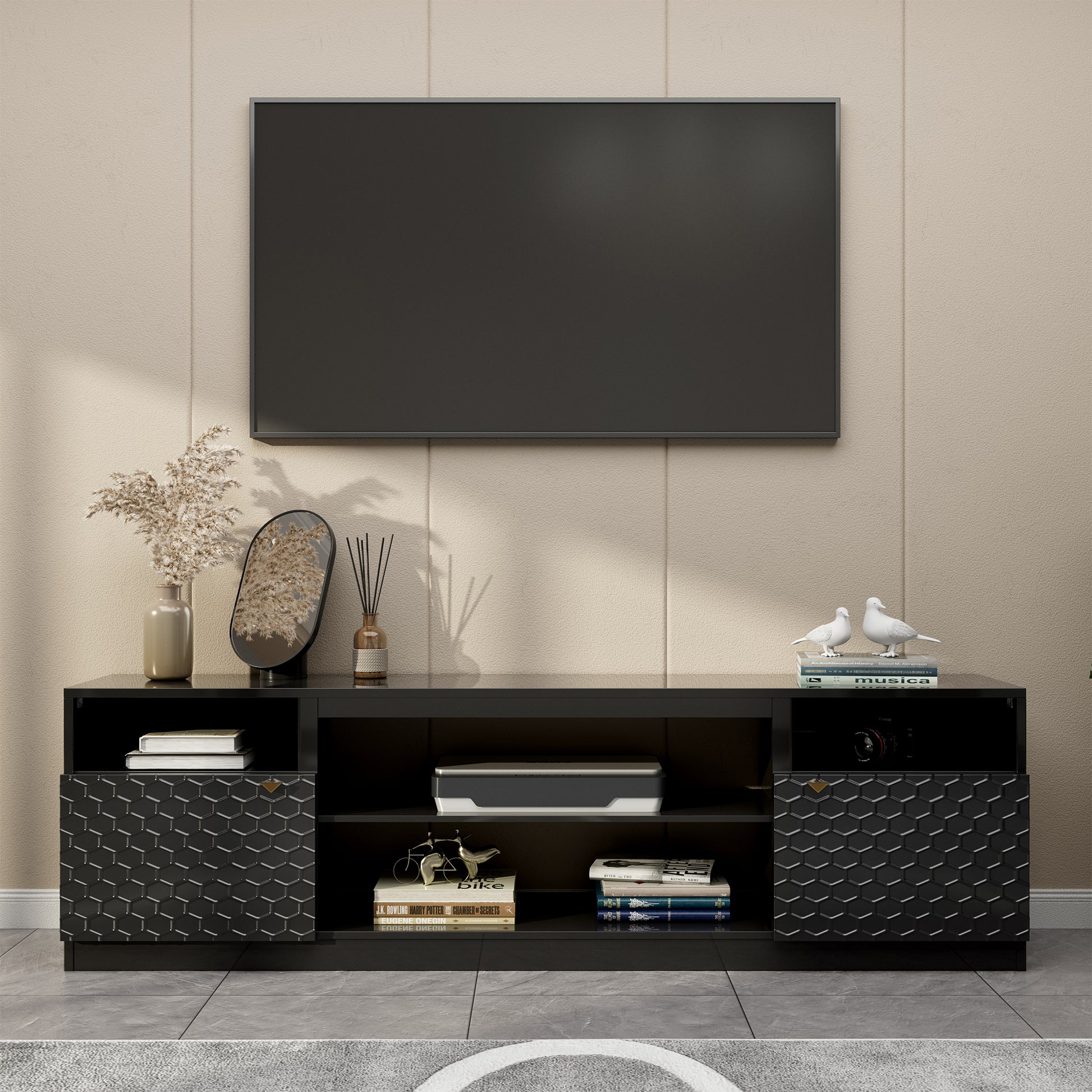 Modern/Contemporary Black 15.47-in W TV stand ( Accommodates TVs more than 70-in )