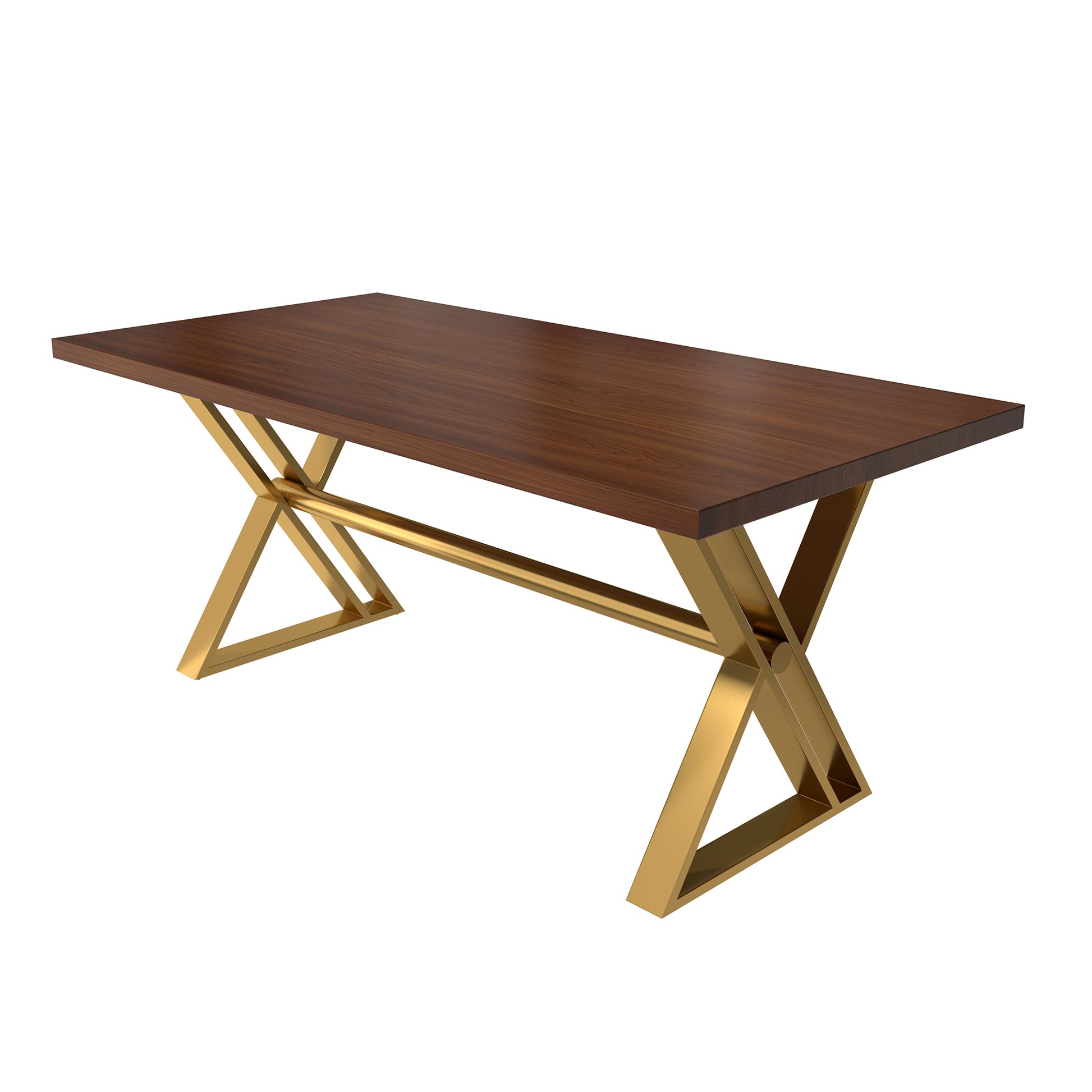 70.8" High-End Solid Wood Golden Stainless Steel Dining Table