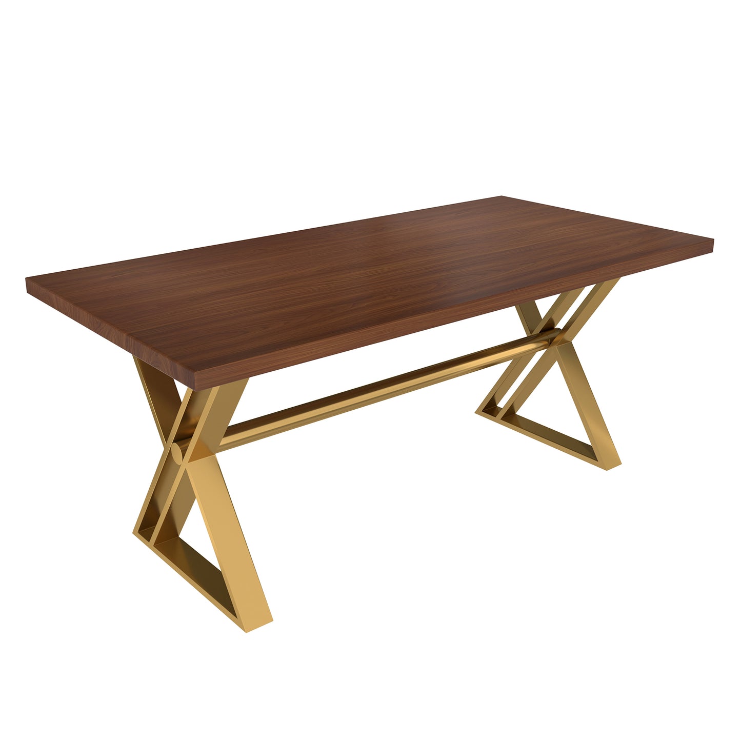 70.8" High-End Solid Wood Golden Stainless Steel Dining Table